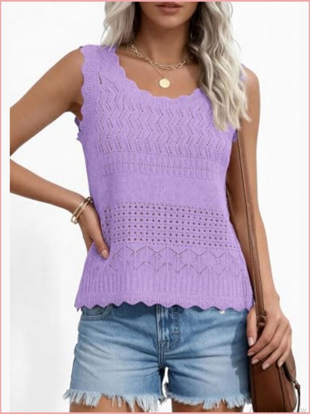 Crochet Tank Top Sleeveless Sweater Vest Boho Beach Vacation - Picture 2 of 7